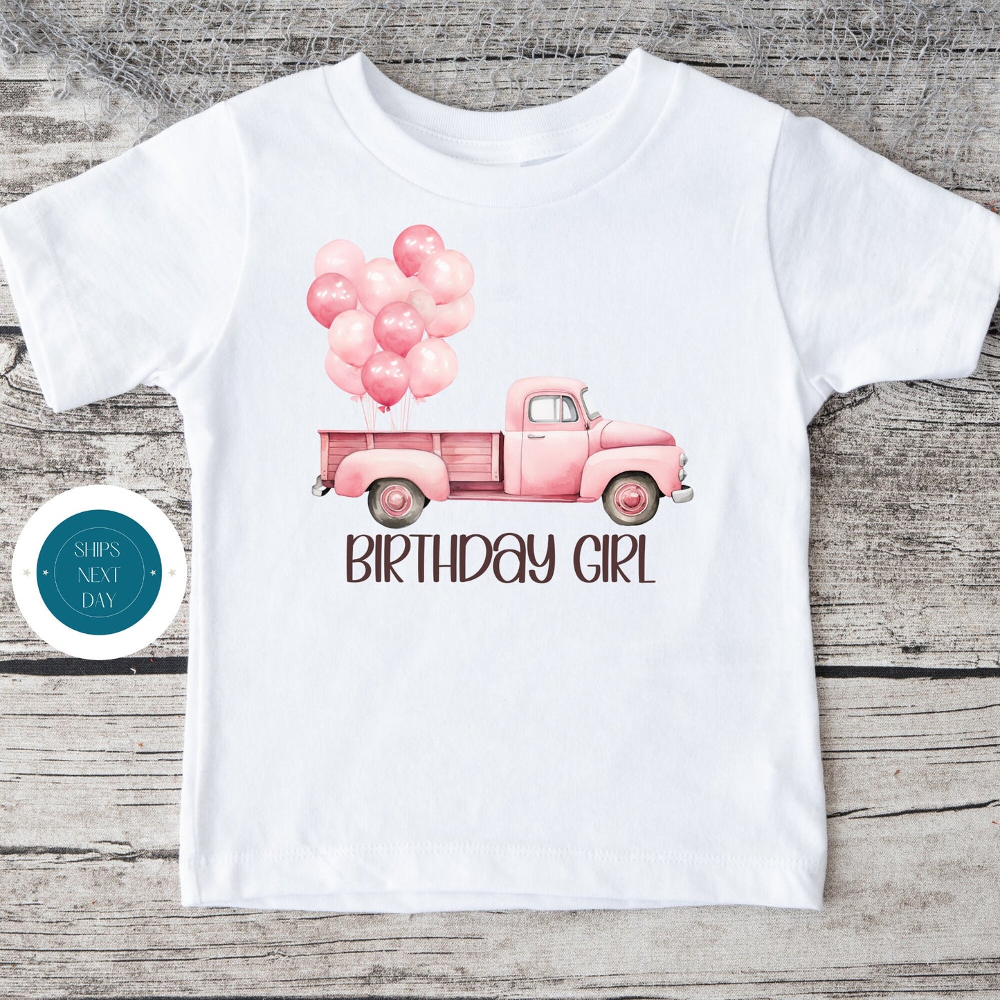 Pink Truck Balloons Personalized Birthday Tshirt | Name Birthday Onesie® | Cute Girly Birthday Tee