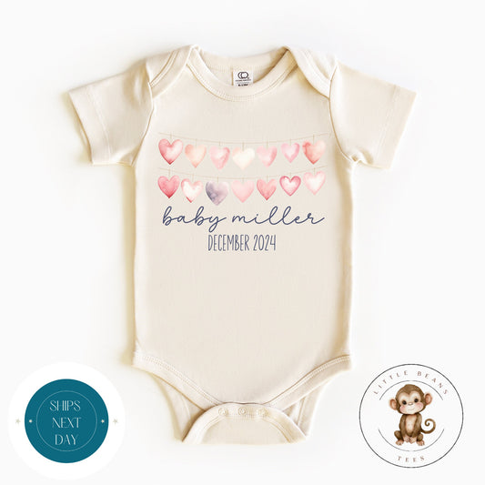 Baby Custom Reveal Onesie | Sweet Hearts Baby Announcement Onesie | Baby Shower Decor