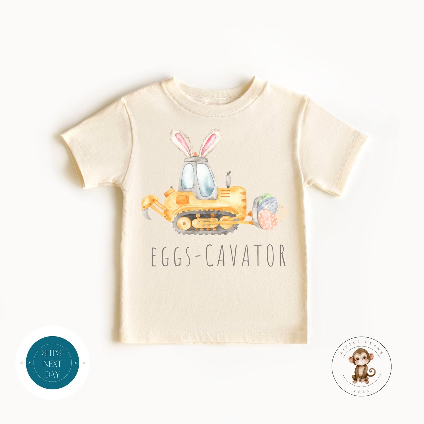 Easter Eggs Cavator Tractor Cute Baby Onesie | Cute Easter Kids Tshirt | Easter Bunny Gift Onesie