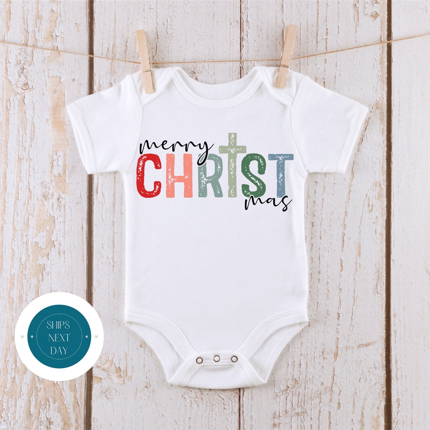 Merry Christmas Cross Baby Onesie | Custom Religious Holiday Tshirt | Cute Christmas Onesie | Holiday Baby Gift