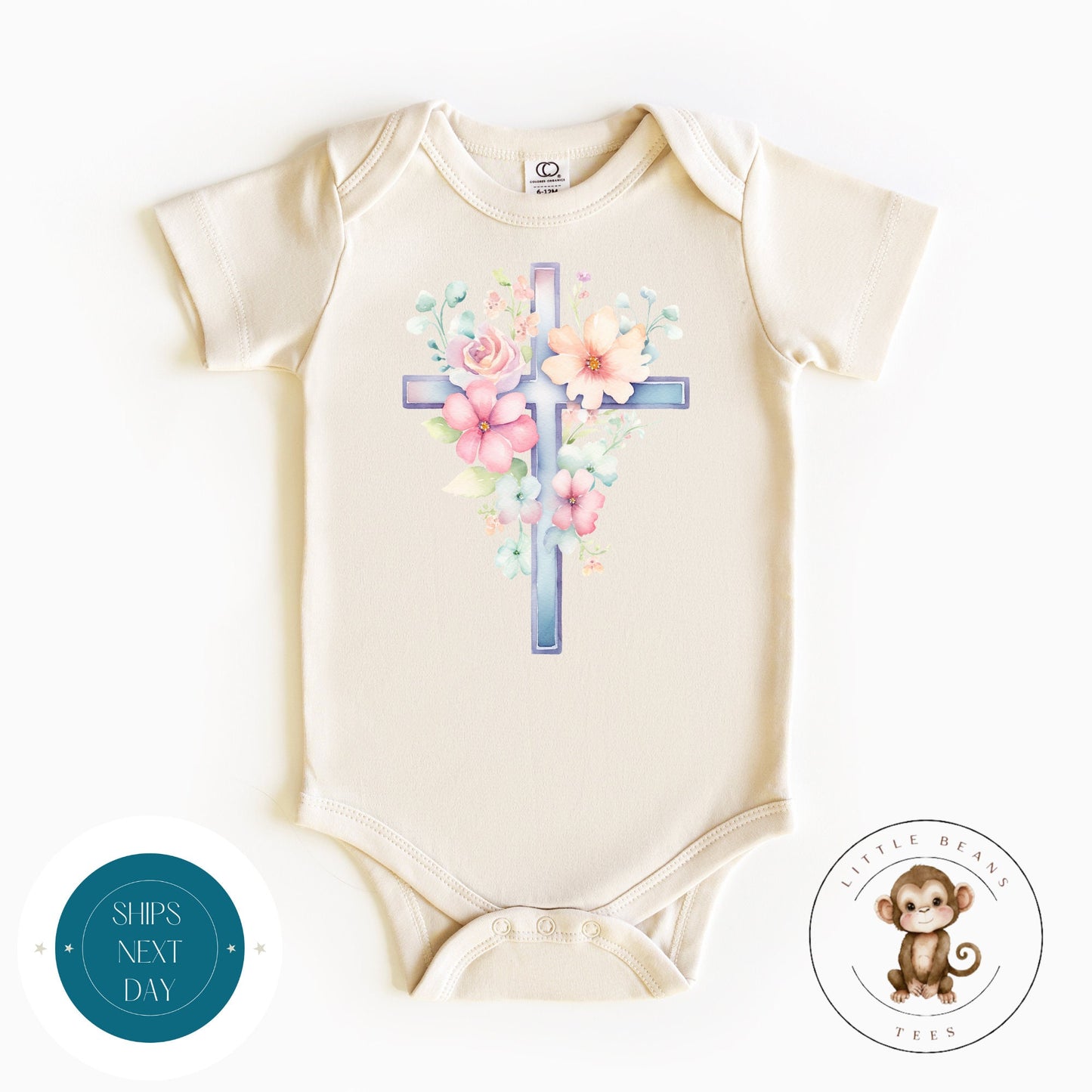 Easter Floral Cross Baby Onesie | Easter Kids Tshirt | Easter Custom Religious Onesie