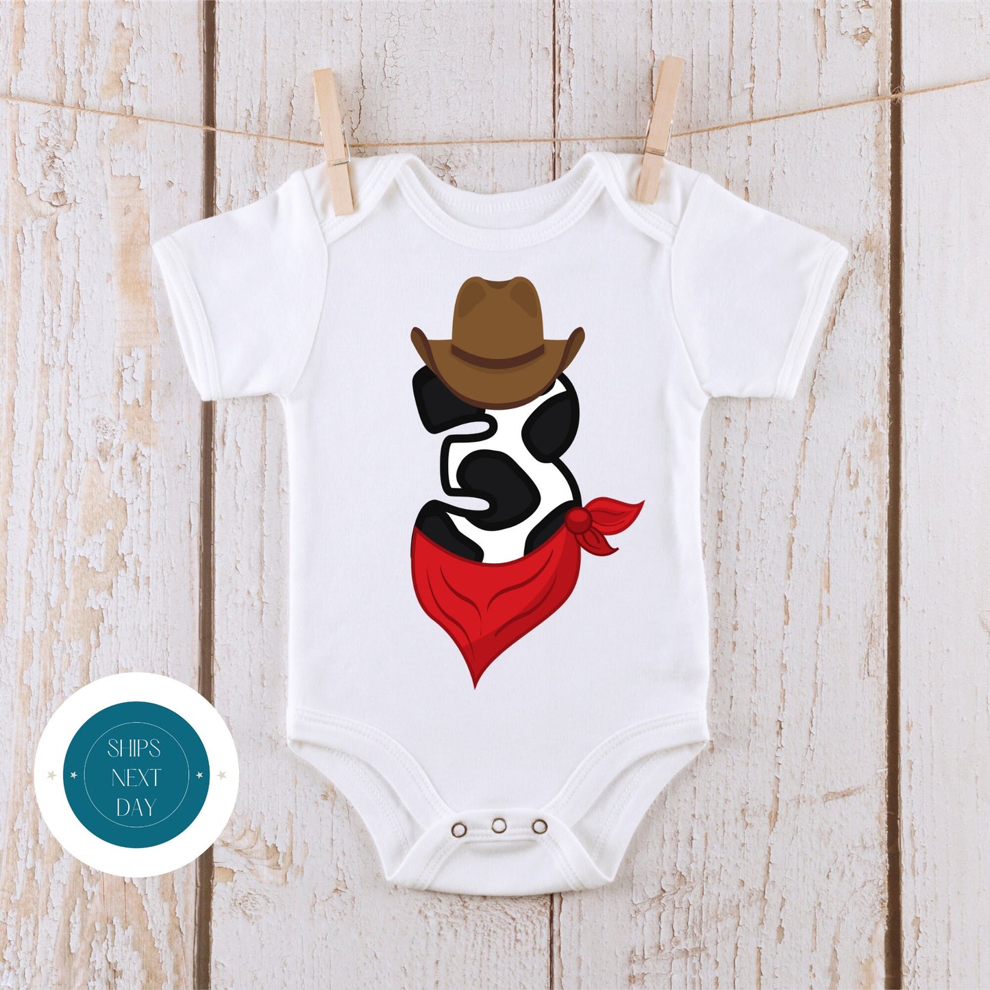 Cow Number Three Birthday Tshirt | Third Birthday Onesie | Cute Ranch Farm Second Birthday