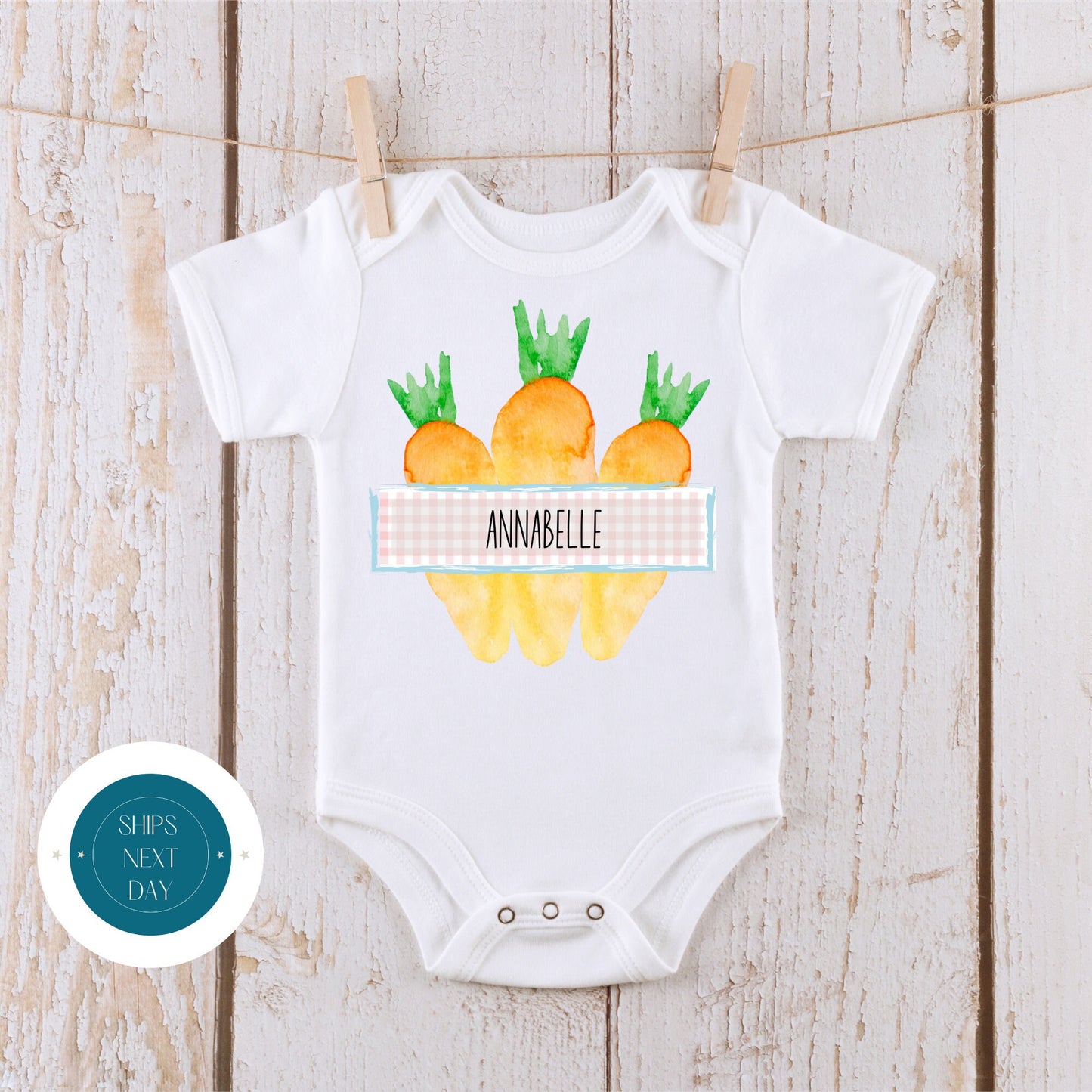 Easter Carrot Gingham Personalized Tshirt | Personalized Easter Kids Tee | Kids Easter Onesie | Baby Easter Gift