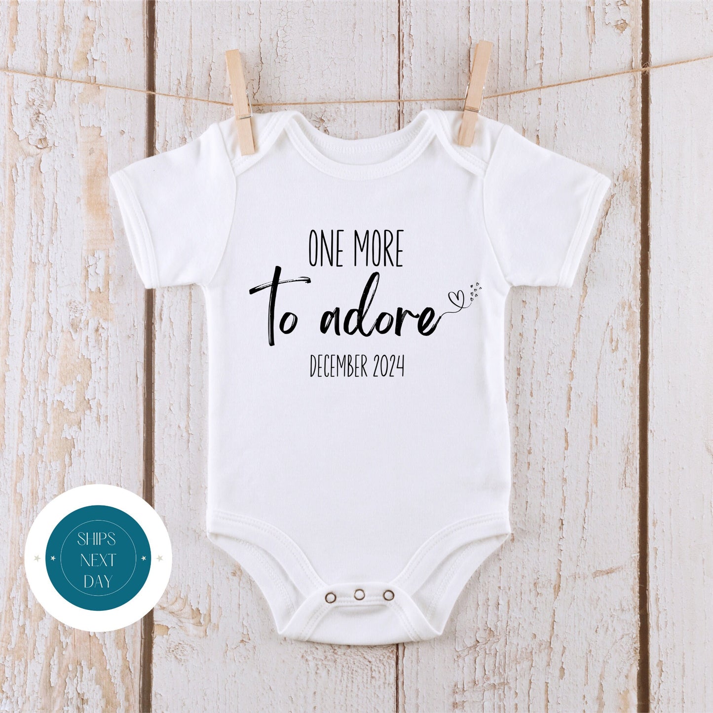 One More to Adore Reveal Baby Onesie® | Baby Announcement Onesie® | Baby Shower Gift | Custom Announcement Tee