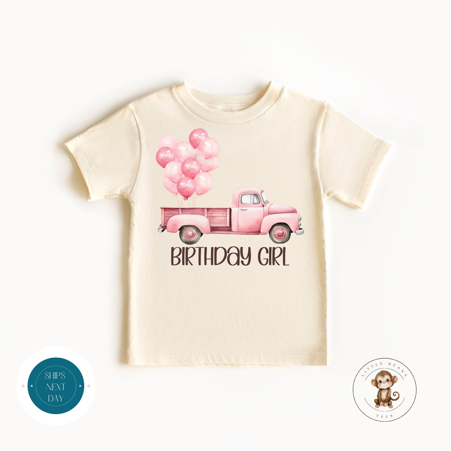 Pink Truck Balloons Personalized Birthday Tshirt | Name Birthday Onesie® | Cute Girly Birthday Tee