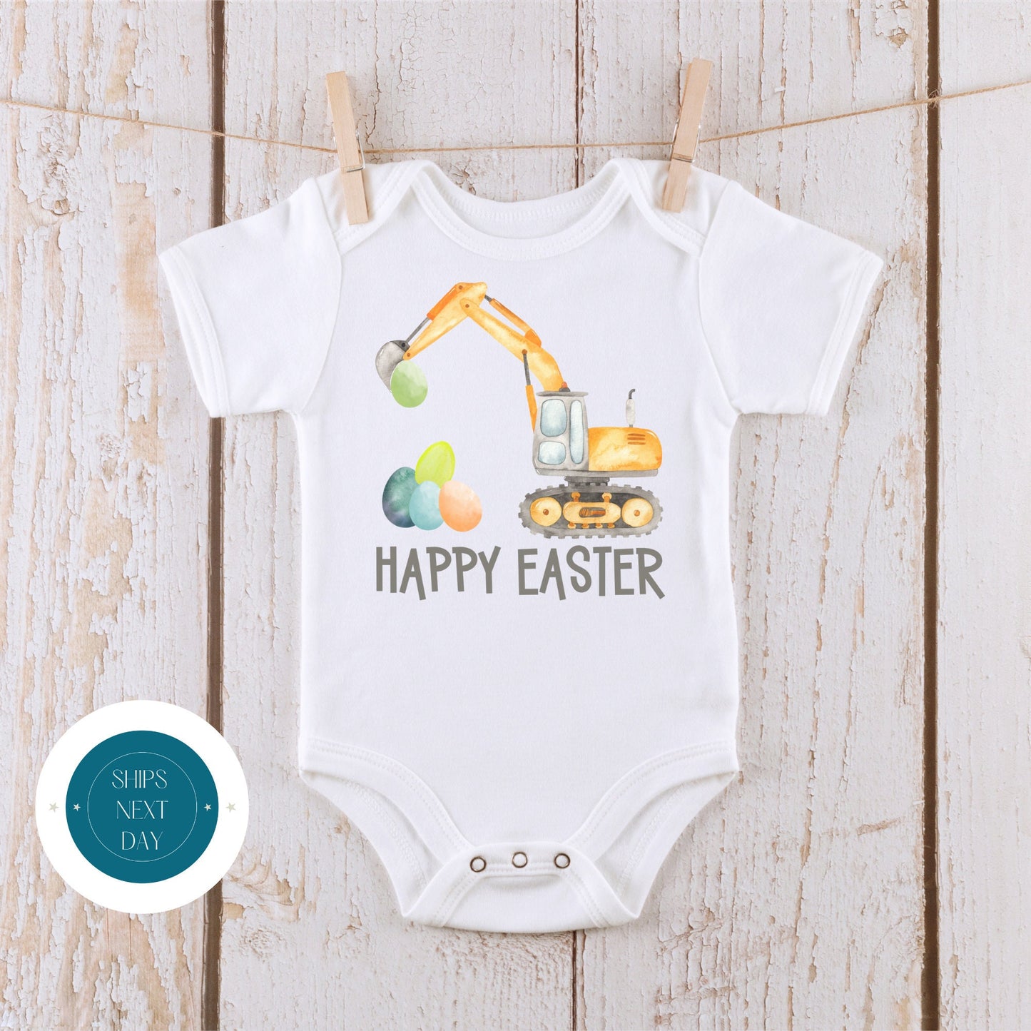 Happy Easter Construction Eggs Baby Onesie® | Cute Easter Kids Tshirt | Easter Custom Onesie®