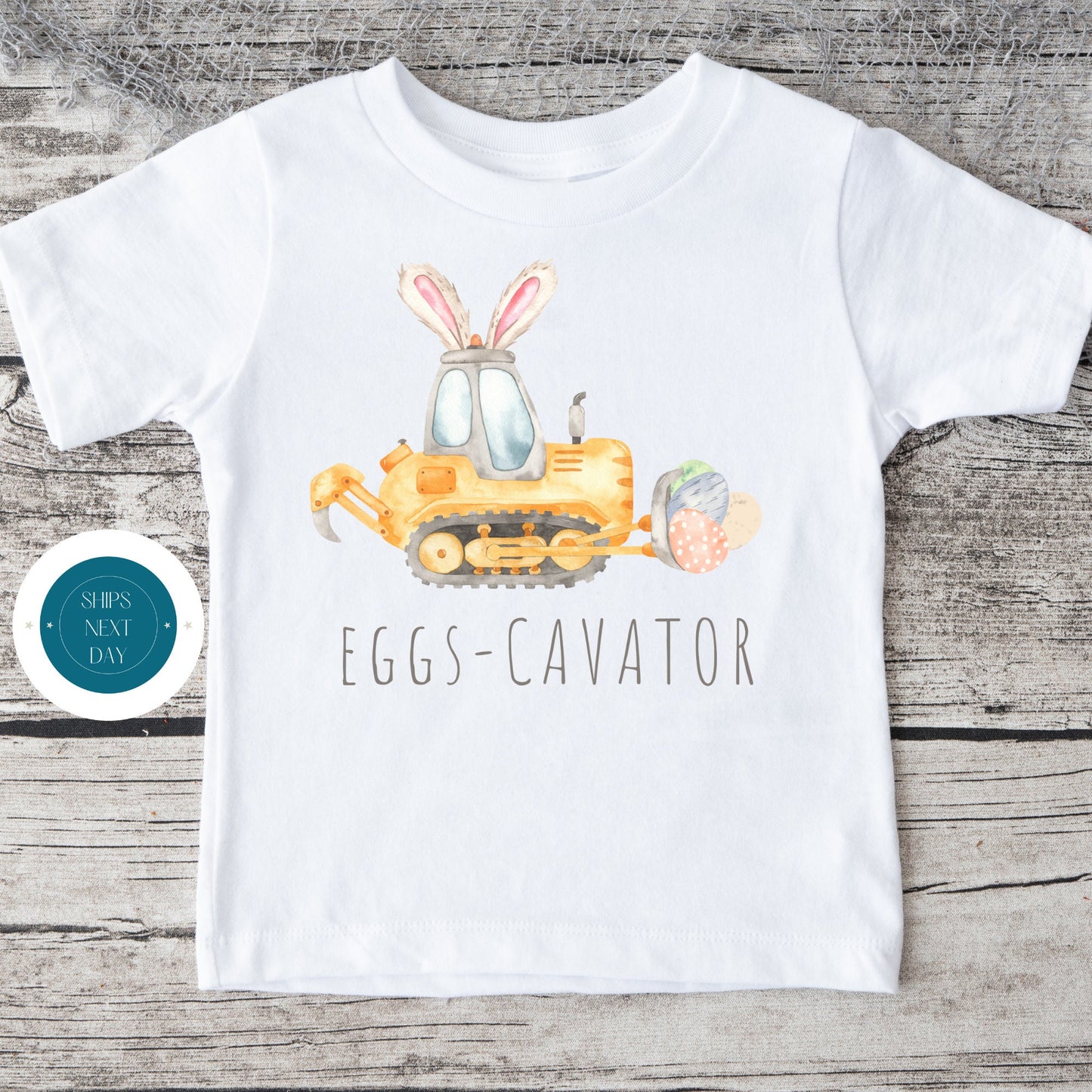 Easter Eggs Cavator Tractor Cute Baby Onesie | Cute Easter Kids Tshirt | Easter Bunny Gift Onesie