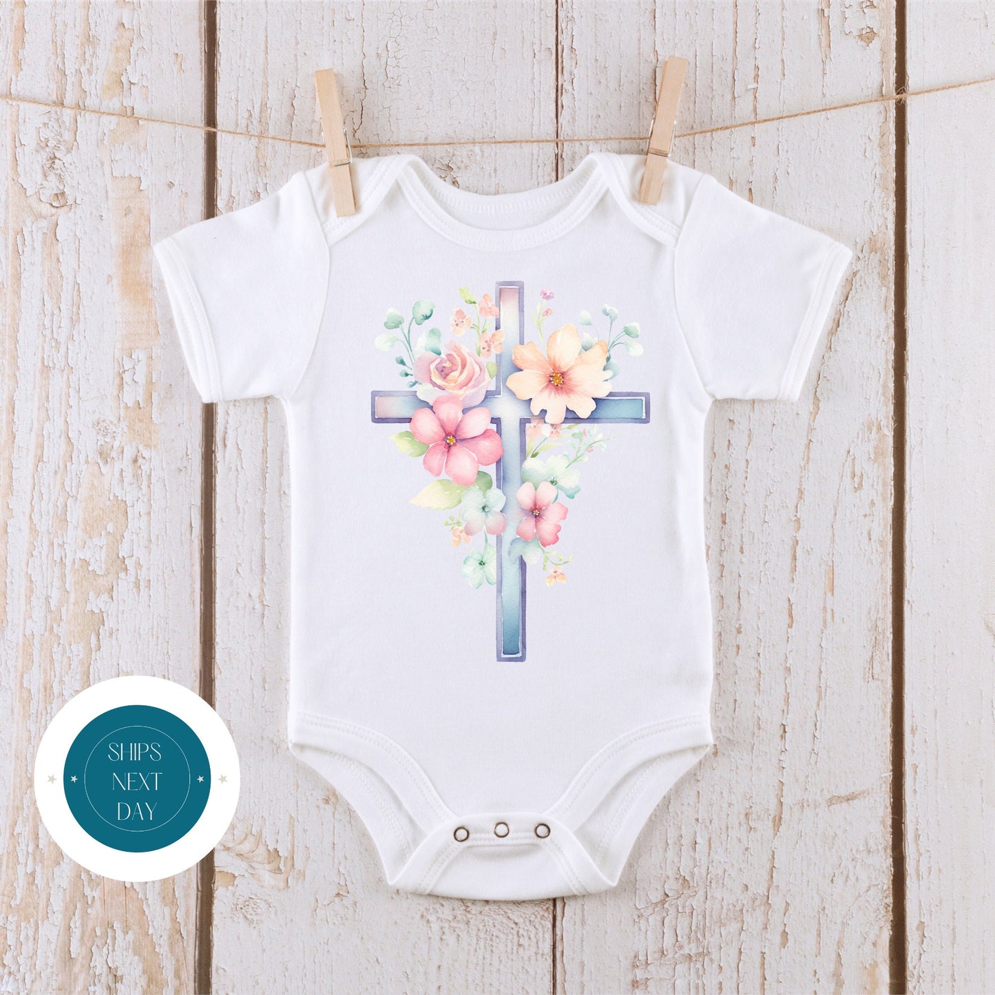 Easter Floral Cross Baby Onesie | Easter Kids Tshirt | Easter Custom Religious Onesie