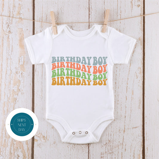 Birthday Boy Wavy Retro Baby Onesie® | Custom Wavy Birthday Kids Tshirt | Cute Kids Gift | Boys Birthday Onesie®