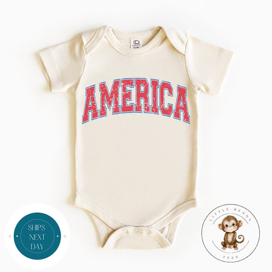 America Red 4th of July Baby Onesie® | Custom Americana Kids Tshirt | Independence Day Tshirt