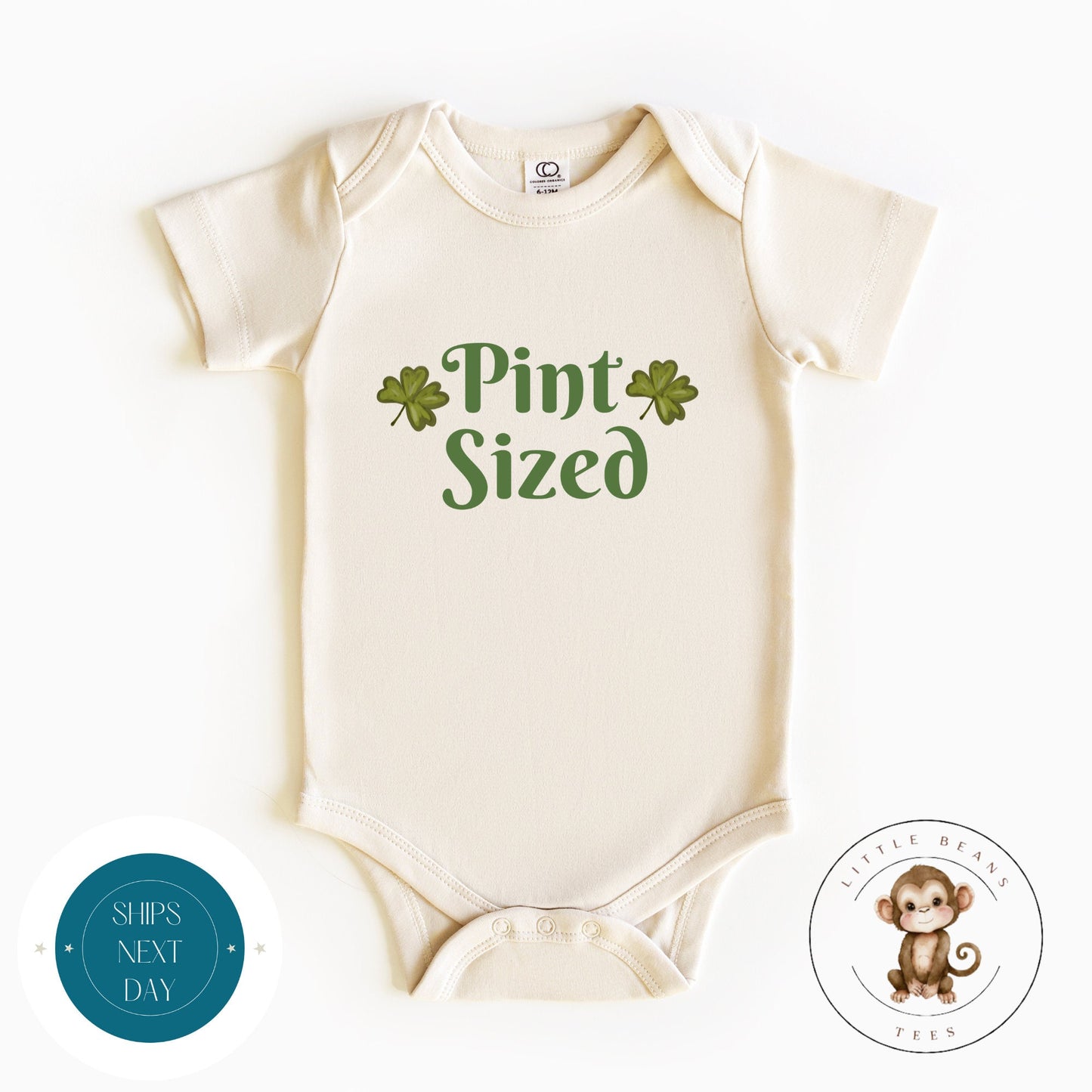 St Patricks Day Pint Sized Natural Baby Onesie® | Custom St Patricks Kids Tshirt | Irish Baby Kids Outfit