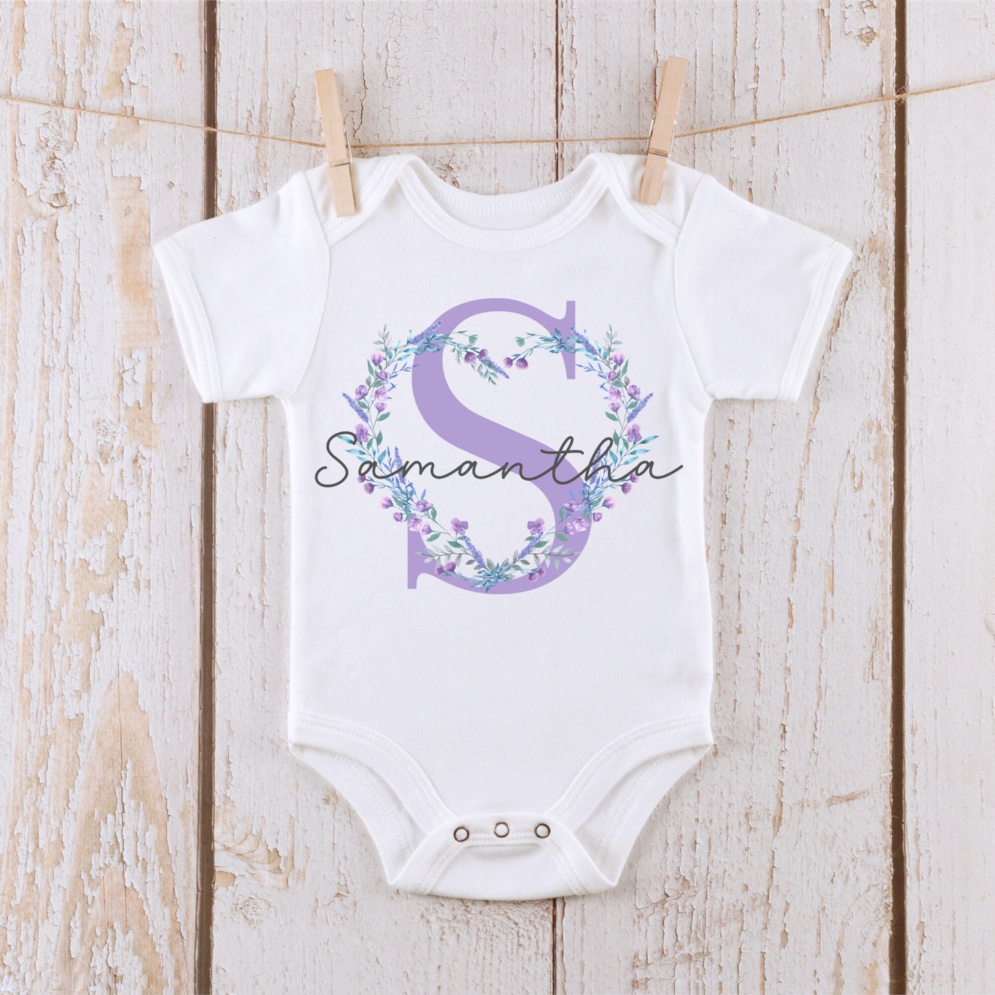 Floral Heart Letter | Personalized Name | Custom Baby Onesie®® | Kids Tshirt | Custom Baby Bodysuit | Girls Tee