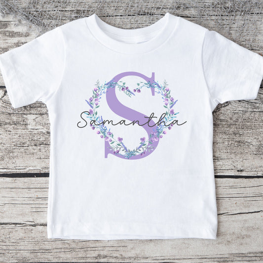 Floral Heart Letter | Personalized Name | Custom Baby Onesie®® | Kids Tshirt | Custom Baby Bodysuit | Girls Tee