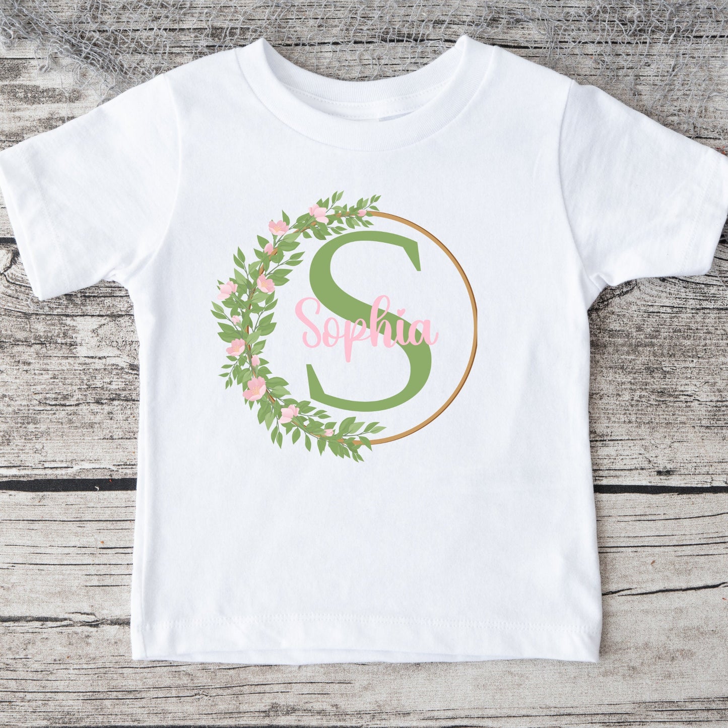 Floral Circle Pink Green Personalized Baby Onesie®® Kids Tshirt Baby Bodysuit Onesie®®