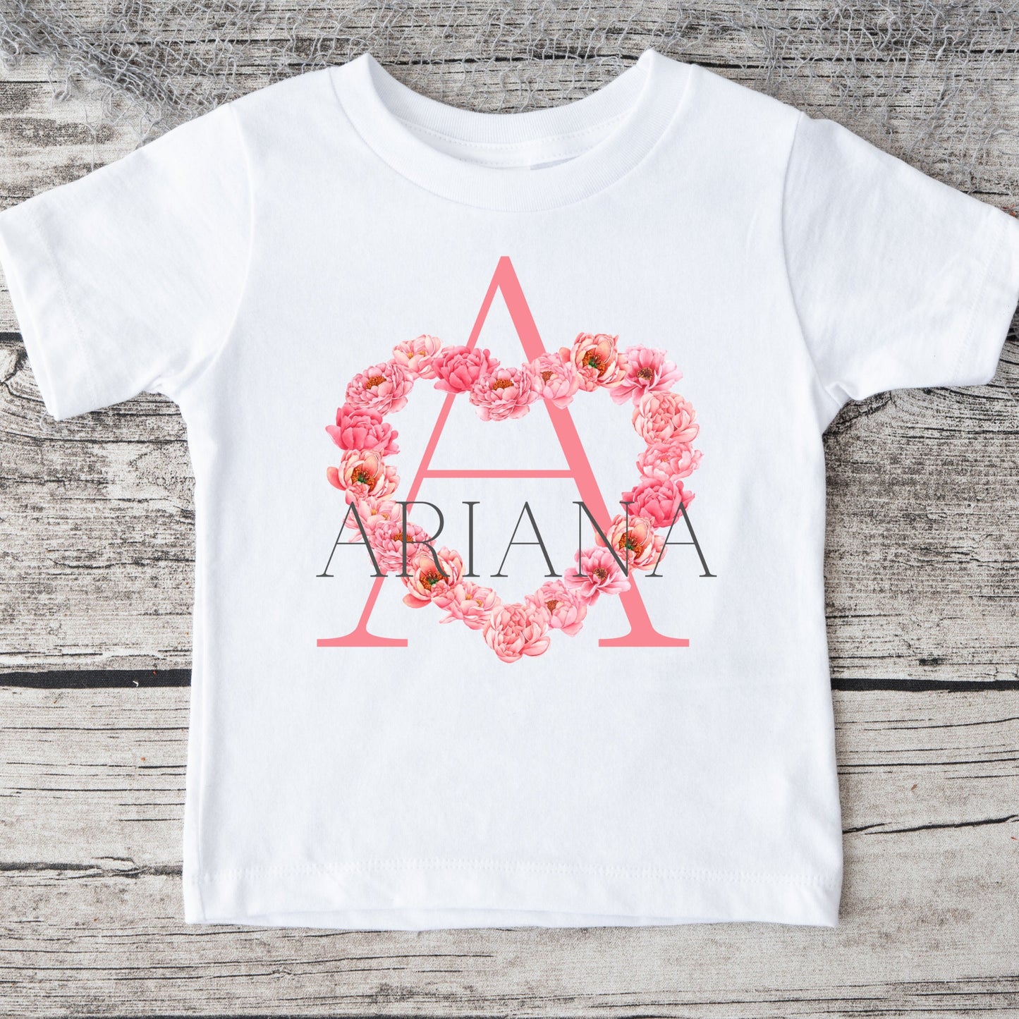 Floral Heart Initial | Custom Baby Onesie®® | Name Letter Shirt | Personalized Kids Tshirt | Custom Baby Bodysuit