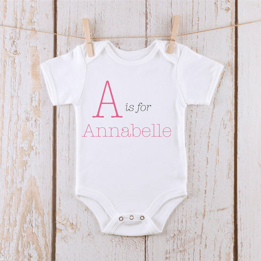 A is For - Girls - Personalized Alphabet Name - Baby Onesie®® - Kids Tshirt - Baby Bodysuit - Custom