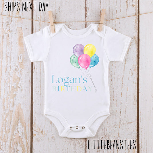 Balloon Birthday Pastel Personalized Name Baby Onesie®® | Custom Kids Tshirt | Baby Bodysuit | Birthday Tee