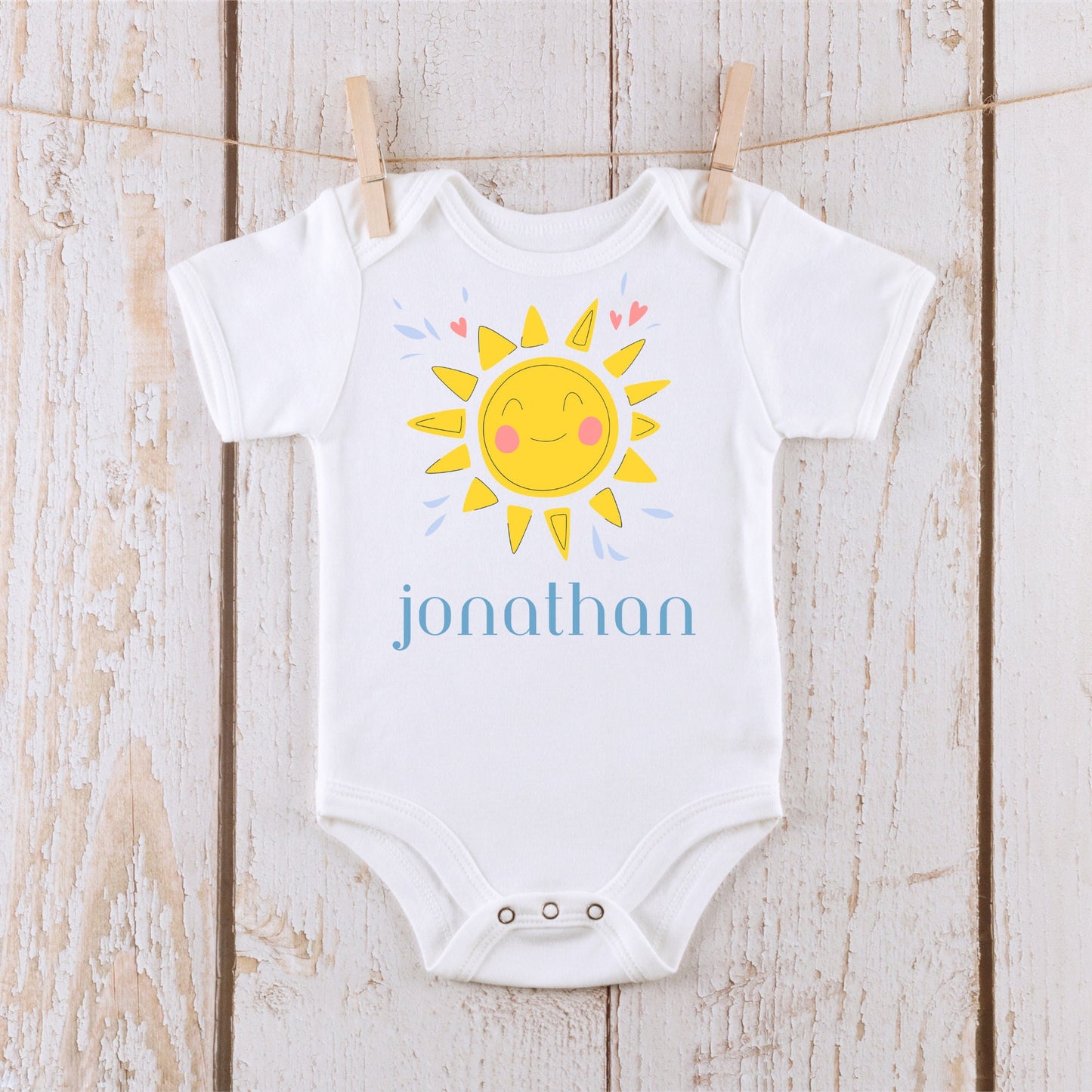 Happy Sun Personalized Onesie® | Name Baby Onesie® | Personalized Sunshine Tshirt |  Springtime Collection