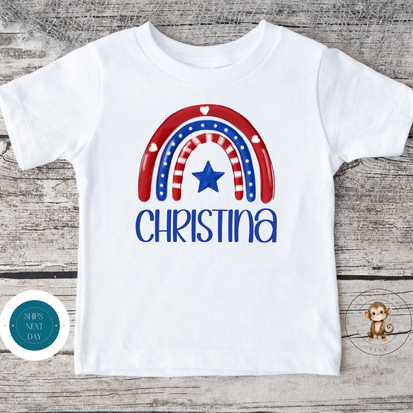 Rainbow Hearts Name 4th of July Baby Onesie®® | Custom Kids Tshirt | 4th of July Onesie® | Personalized Name