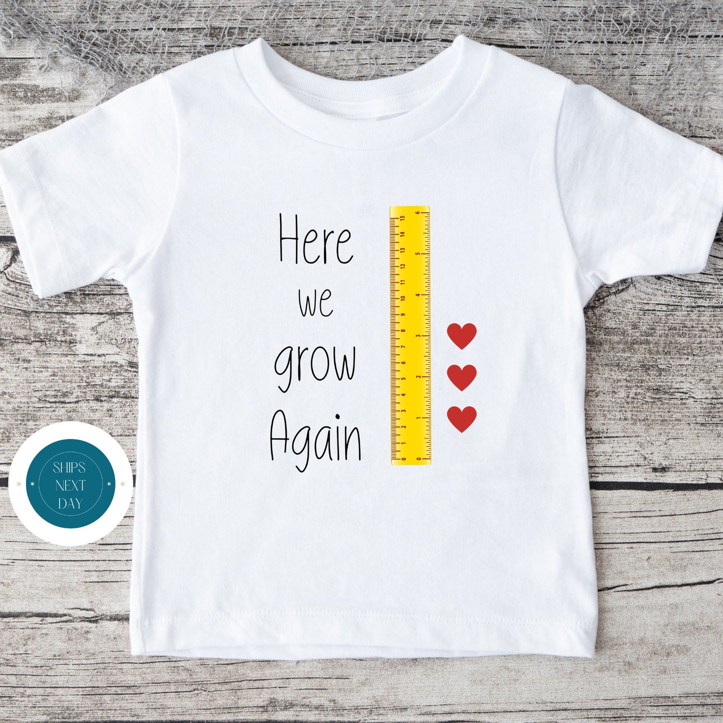 Here We Grow Again Ruler Tshirt | Custom Baby Onesie®® | Kids Tshirt |  Custom Baby Bodysuit | Baby Reveal Tee