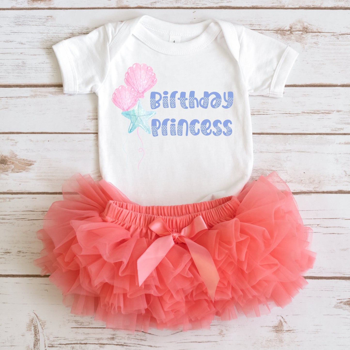 Mermaid Birthday Princess Balloons Baby Onesie®® | Custom Kids Tshirt | Under the Sea Birthday