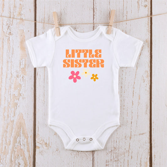 Little Sister Retro Baby Onesie®® | Custom Kids Tshirt | Groovy Onesie®