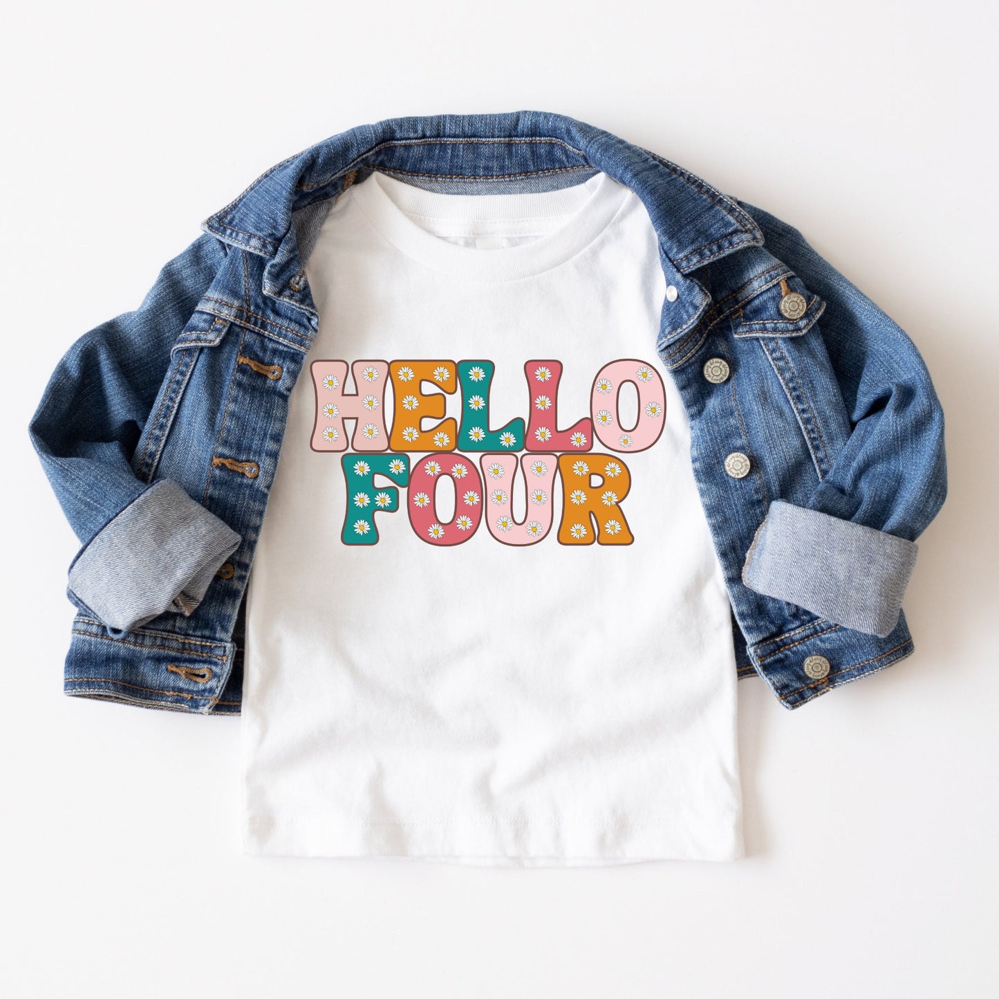 Hello Four Kids Tshirt | Custom Kids Tshirt | Cute Birthday Kids Tshirt