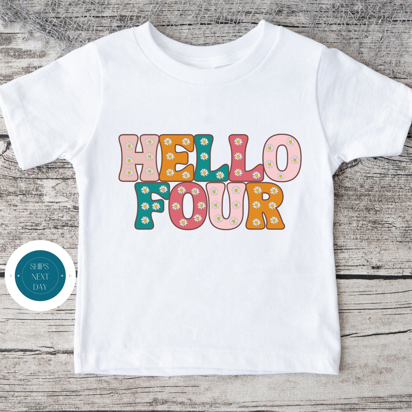 Hello Four Kids Tshirt | Custom Kids Tshirt | Cute Birthday Kids Tshirt