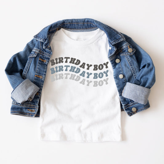 Birthday Boy Multi Lined Gray Kids Tshirt | Custom Kids Tshirt | Birthday Boy Wavy Tee