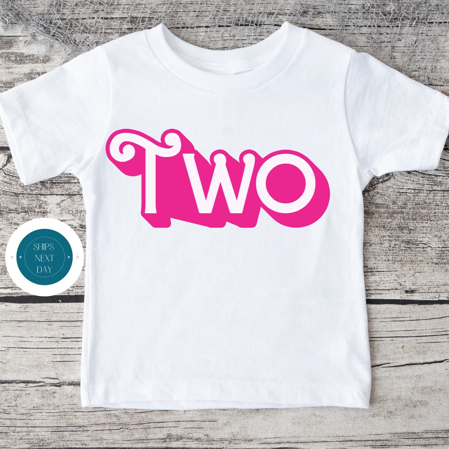 Shadow Font TWO Pink Birthday Tshirt | Custom Kids Tshirt | Girly Birthday Onesie®