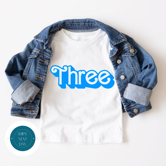 Shadow Font THREE Birthday Tshirt | Custom Birthday Kids Tshirt | Boys Birthday Onesie®