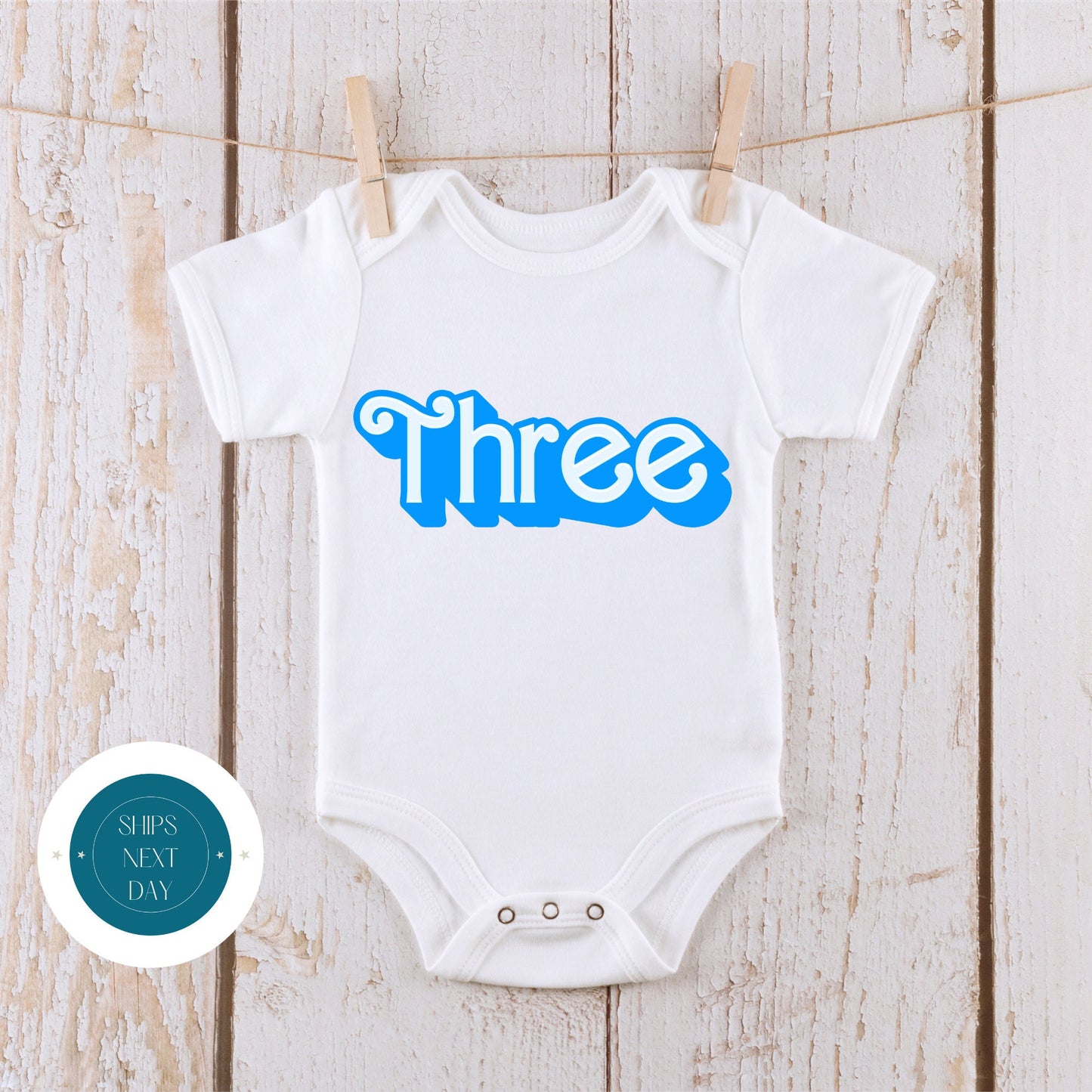 Shadow Font THREE Birthday Tshirt | Custom Birthday Kids Tshirt | Boys Birthday Onesie®