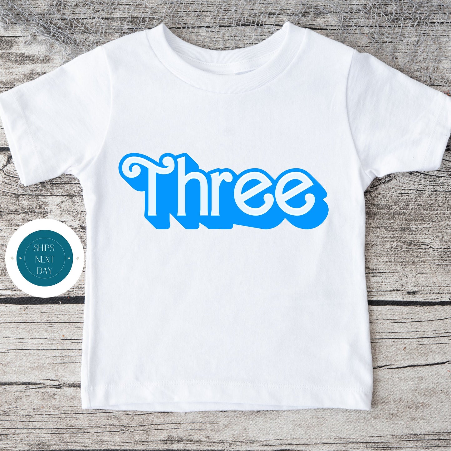 Shadow Font THREE Birthday Tshirt | Custom Birthday Kids Tshirt | Boys Birthday Onesie®