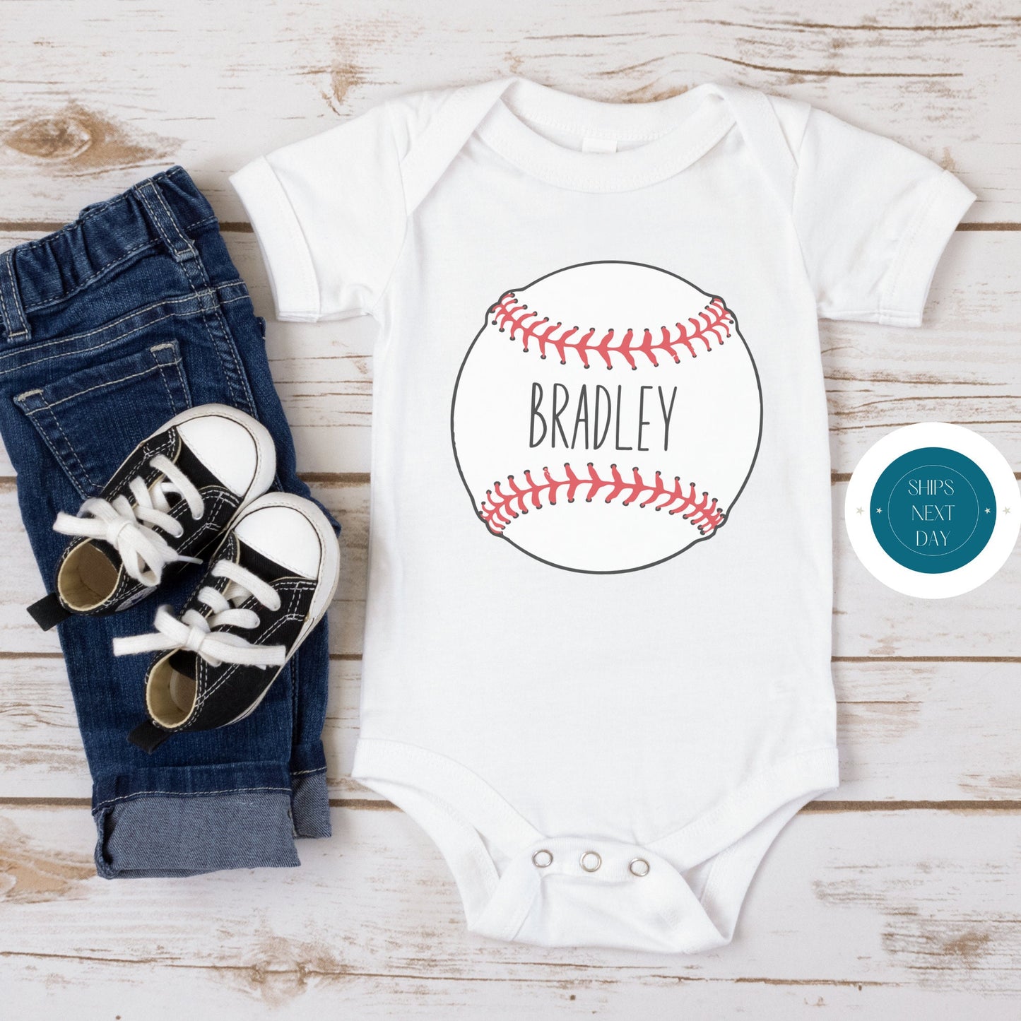 Custom Baseball Name Onesie® | Sports Baby Onesie® | Personalized Baby Shower Gift