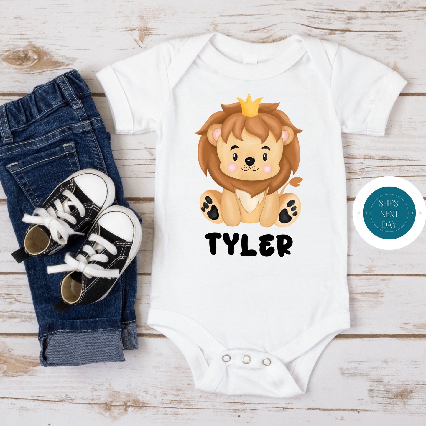 Baby Lion Crown Personalized Onesie® | Cute Name Baby Onesie® | Personalized Baby Shower Gift