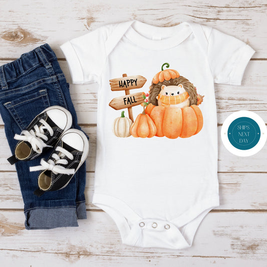 Happy Fall Pumpkin Hedgehog Onesie® | Custom Kids Tshirt | Cute Fall Onesie®