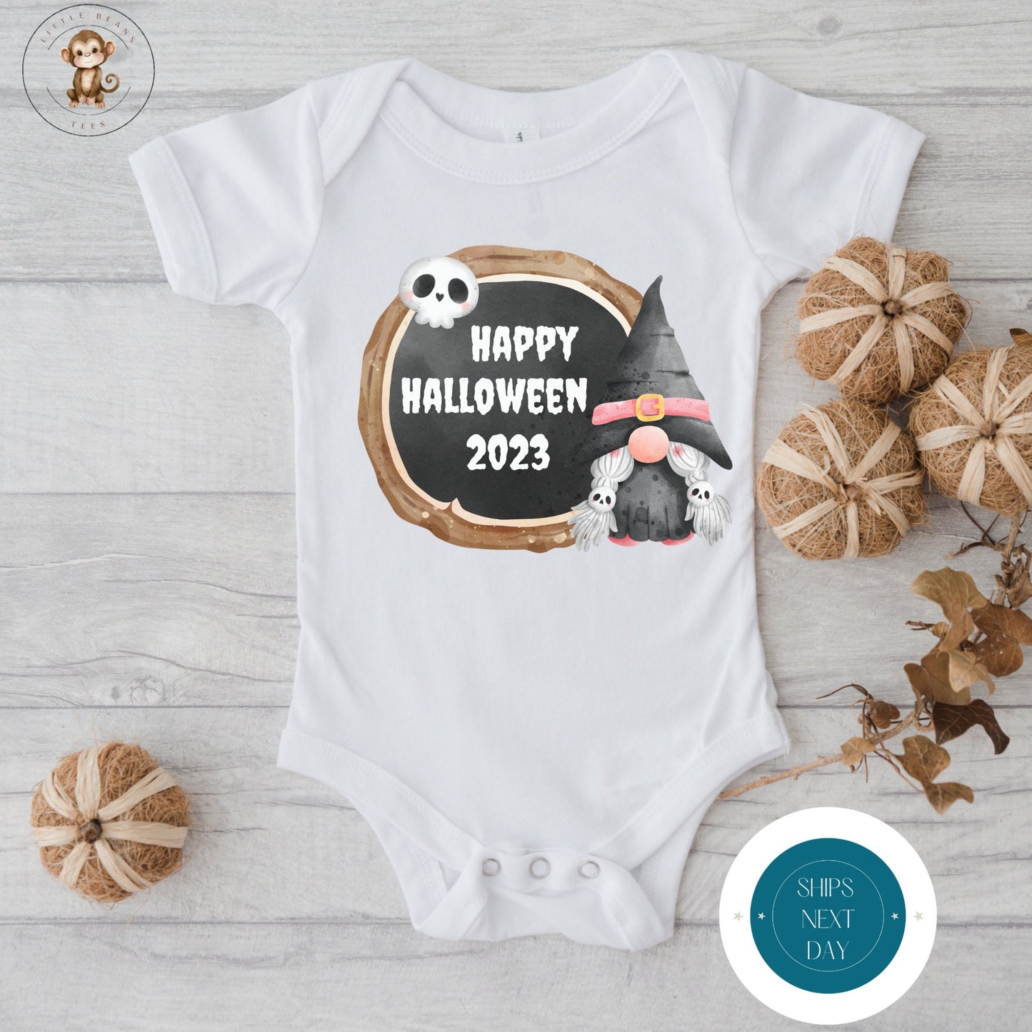 Happy Halloween 2023 Onesie® | Custom Kids Tshirt | Cute Halloween Gnome Onesie®