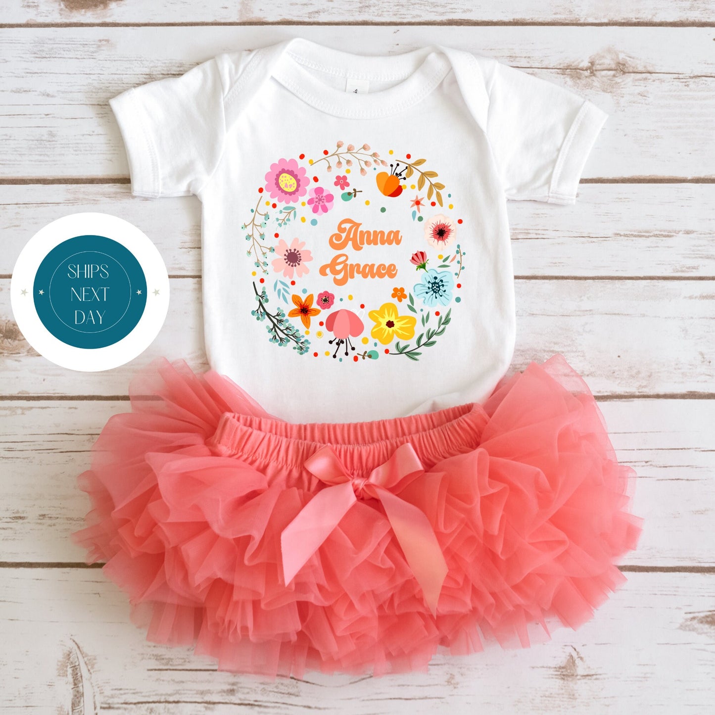 Floral Custom Name Onesie® | Cute Girly Onesie® | Baby Shower Gift | Personalized Onesie®