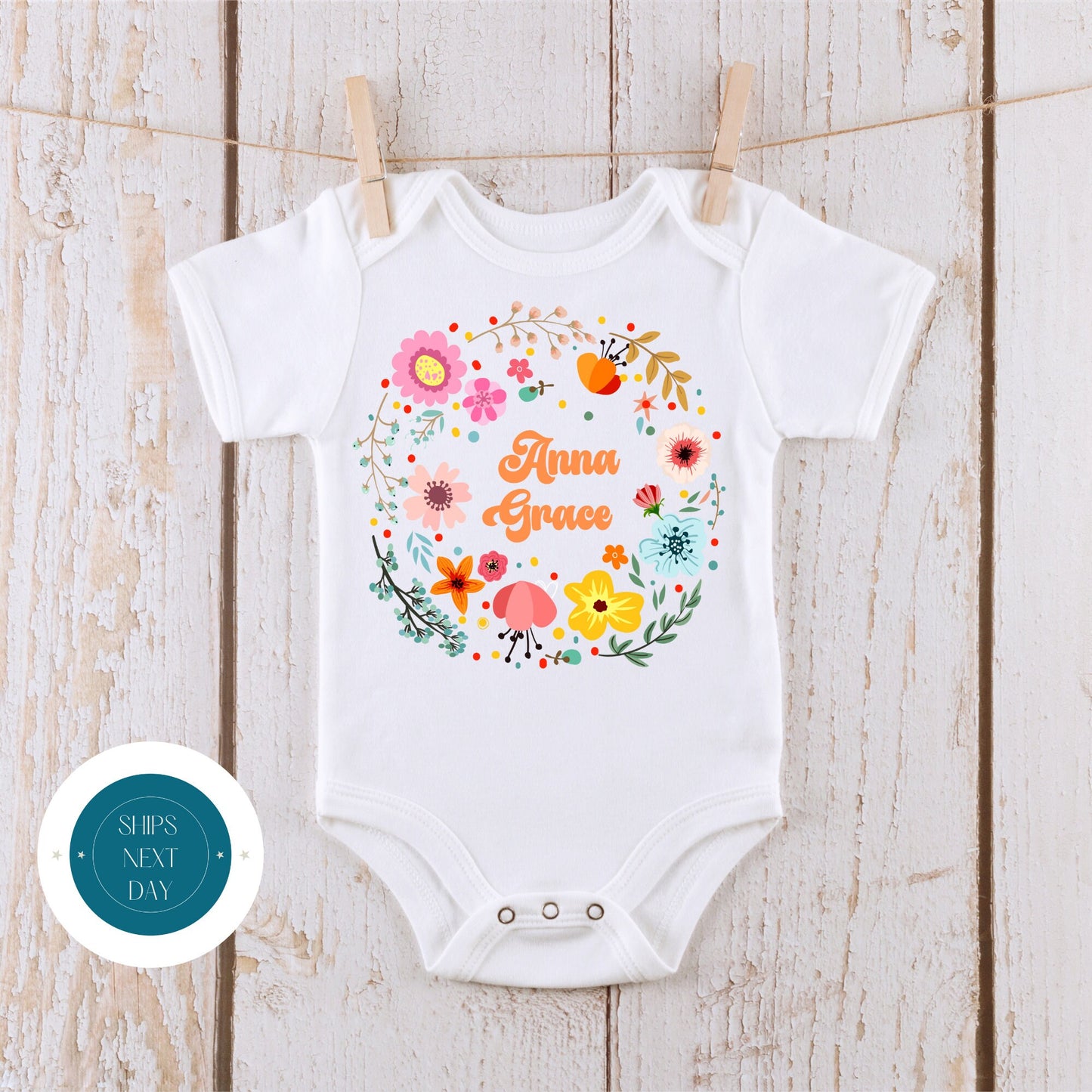 Floral Custom Name Onesie® | Cute Girly Onesie® | Baby Shower Gift | Personalized Onesie®