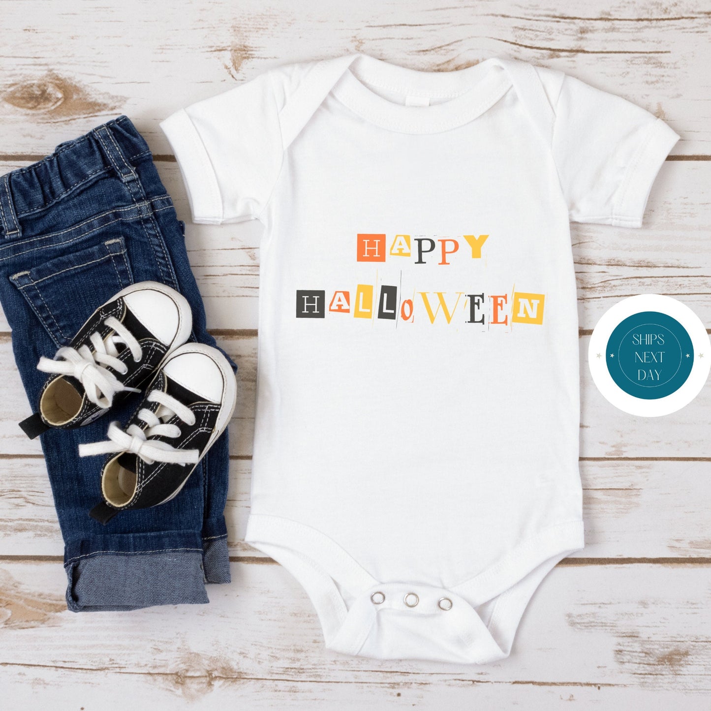 Happy Halloween Message Onesie® | Custom Kids Tshirt | Cute Baby Halloween Onesie®