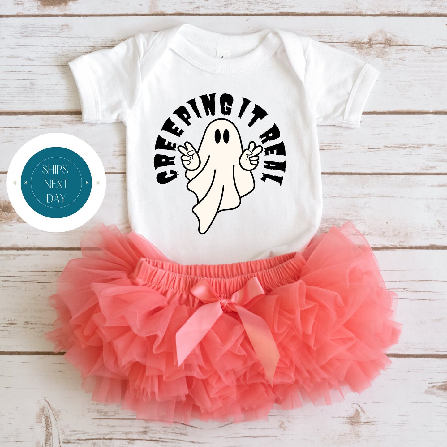 Creeping it Real Ghost Halloween Onesie® | Custom Kids Tshirt | Cute Baby Halloween Onesie®