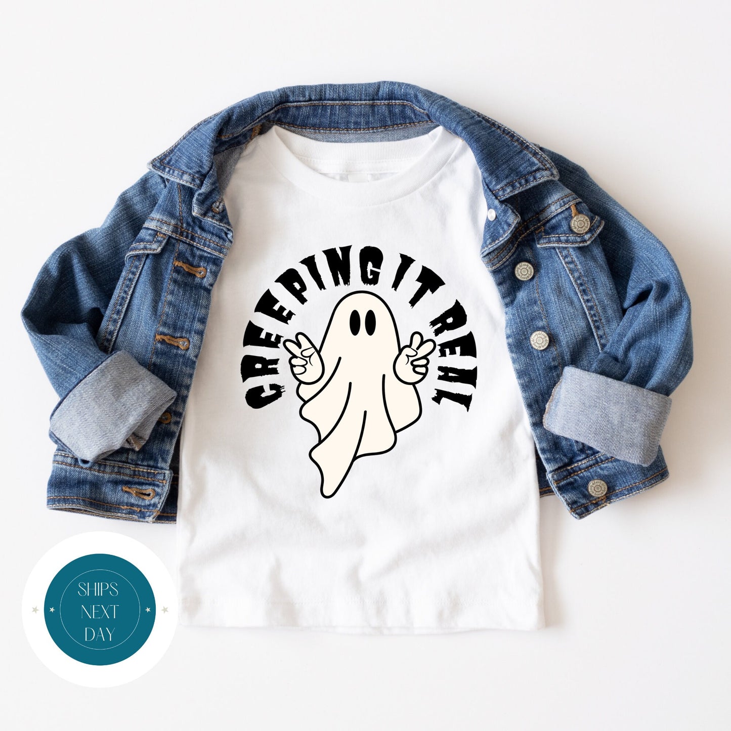 Creeping it Real Ghost Halloween Onesie® | Custom Kids Tshirt | Cute Baby Halloween Onesie®