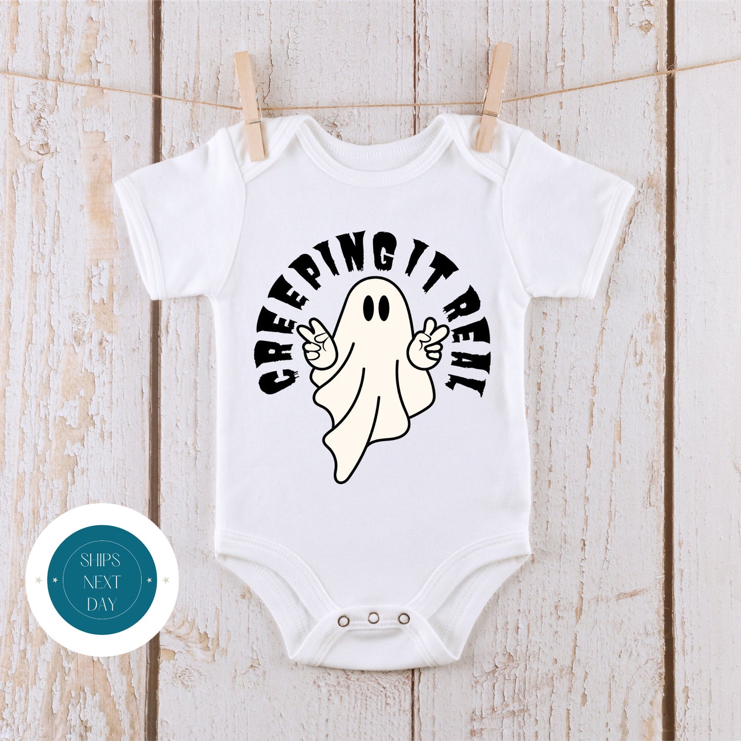 Creeping it Real Ghost Halloween Onesie® | Custom Kids Tshirt | Cute Baby Halloween Onesie®