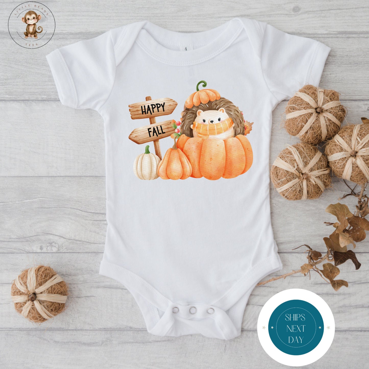 Happy Fall Pumpkin Hedgehog Onesie® | Custom Kids Tshirt | Cute Fall Onesie®