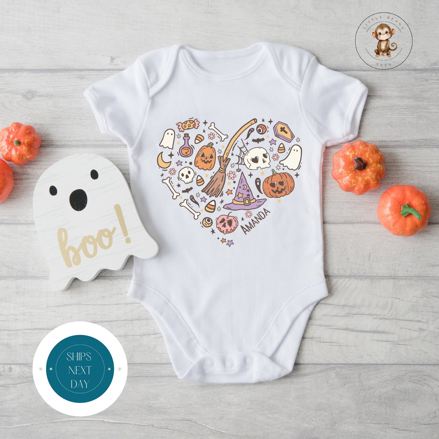 Happy Halloween Spooky Heart Onesie® | Custom Kids Tshirt | Cute Baby Halloween Onesie®