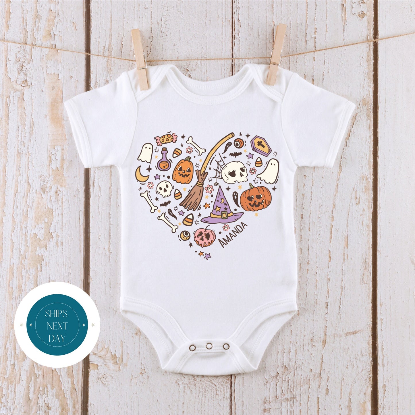 Happy Halloween Spooky Heart Onesie® | Custom Kids Tshirt | Cute Baby Halloween Onesie®