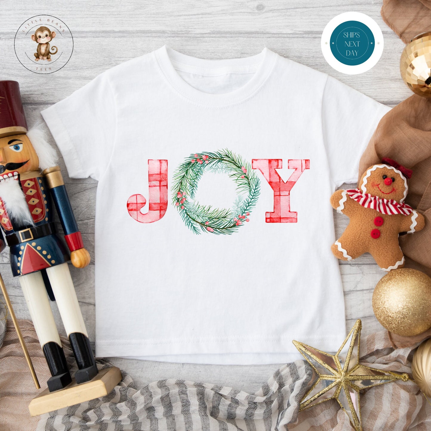 Joy Wreath Christmas Holiday Onesie® | Custom Kids Tshirt | Cute Baby Christmas Onesie® | Holiday Baby Gift