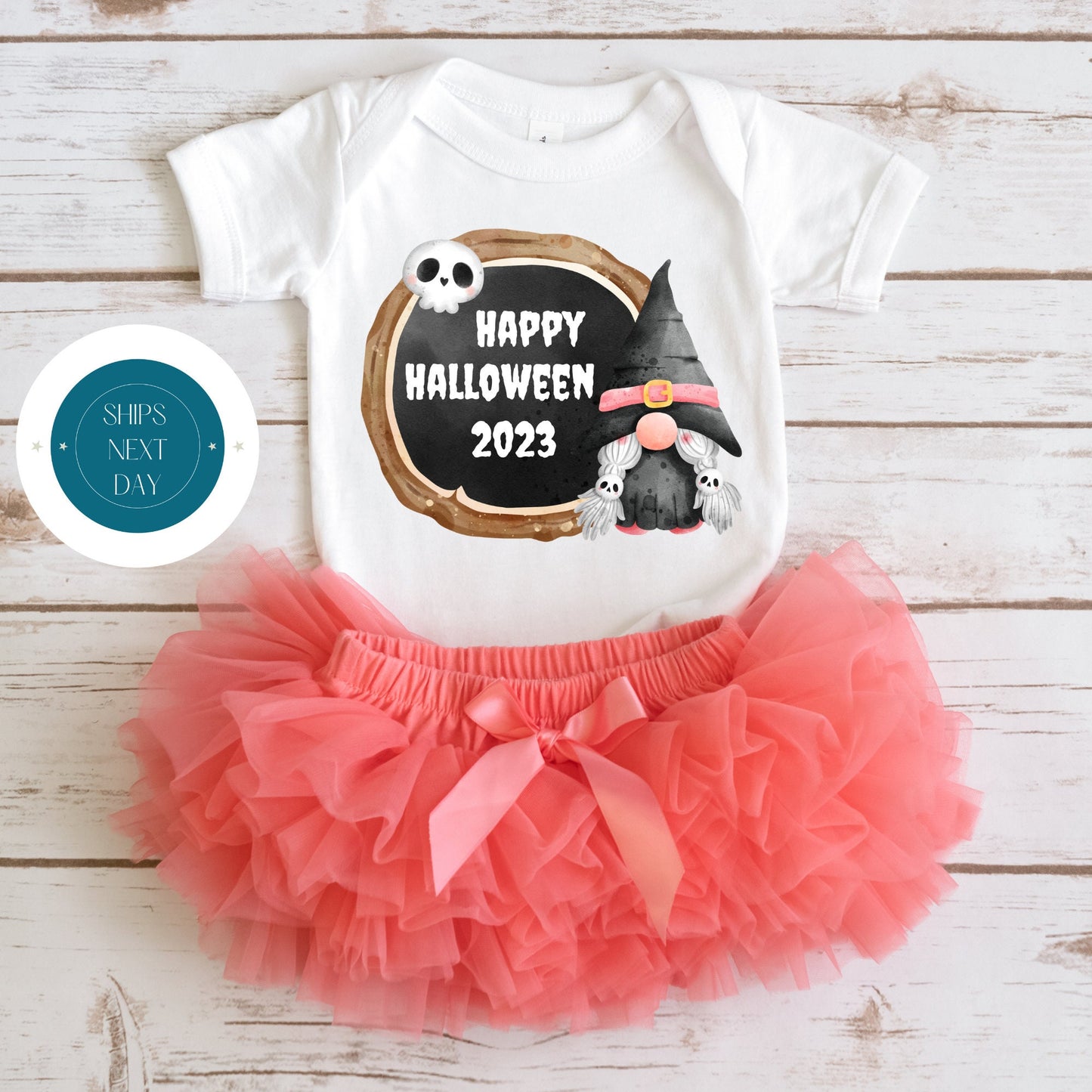 Happy Halloween 2023 Onesie® | Custom Kids Tshirt | Cute Halloween Gnome Onesie®