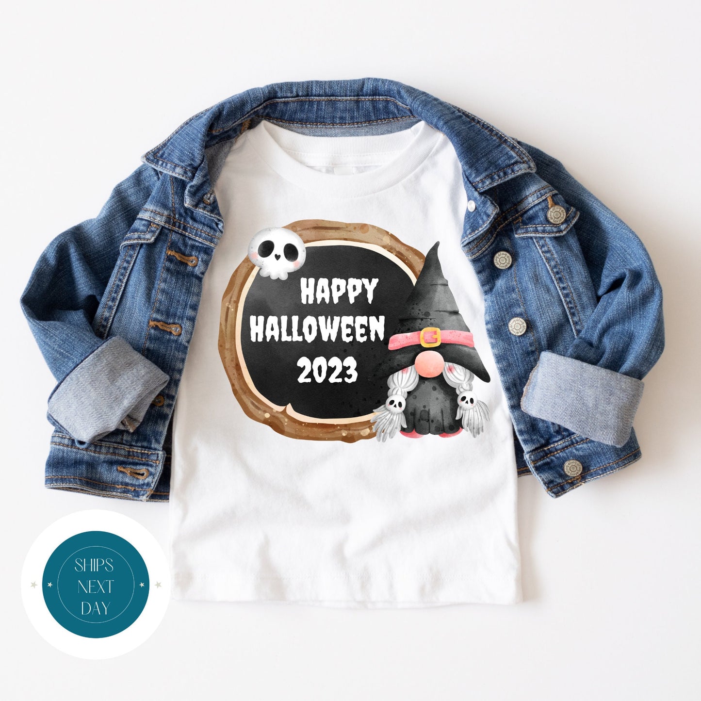 Happy Halloween 2023 Onesie® | Custom Kids Tshirt | Cute Halloween Gnome Onesie®