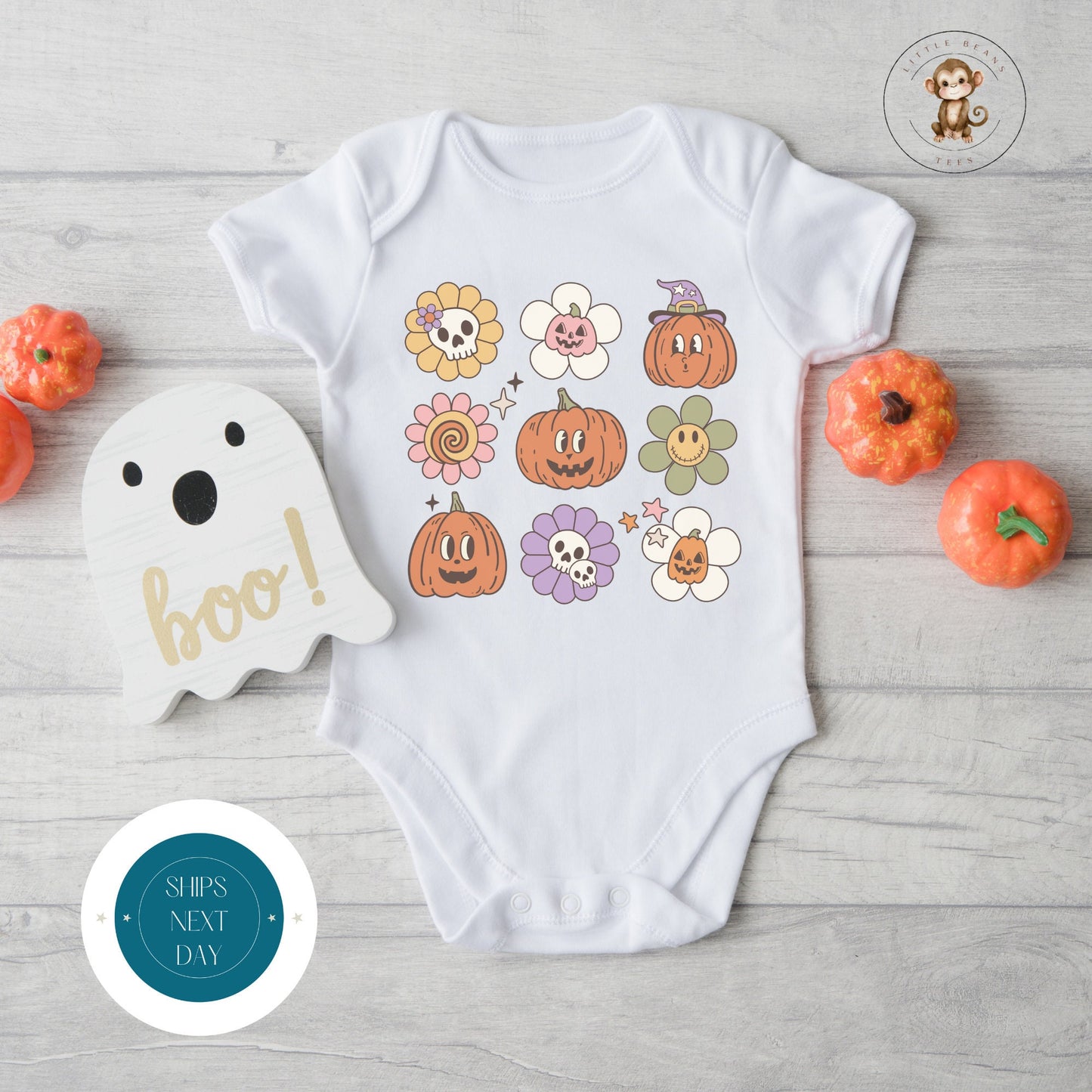 Happy Halloween Grid Onesie® | Custom Kids Tshirt | Cute Baby Halloween Onesie® | Pumpkin